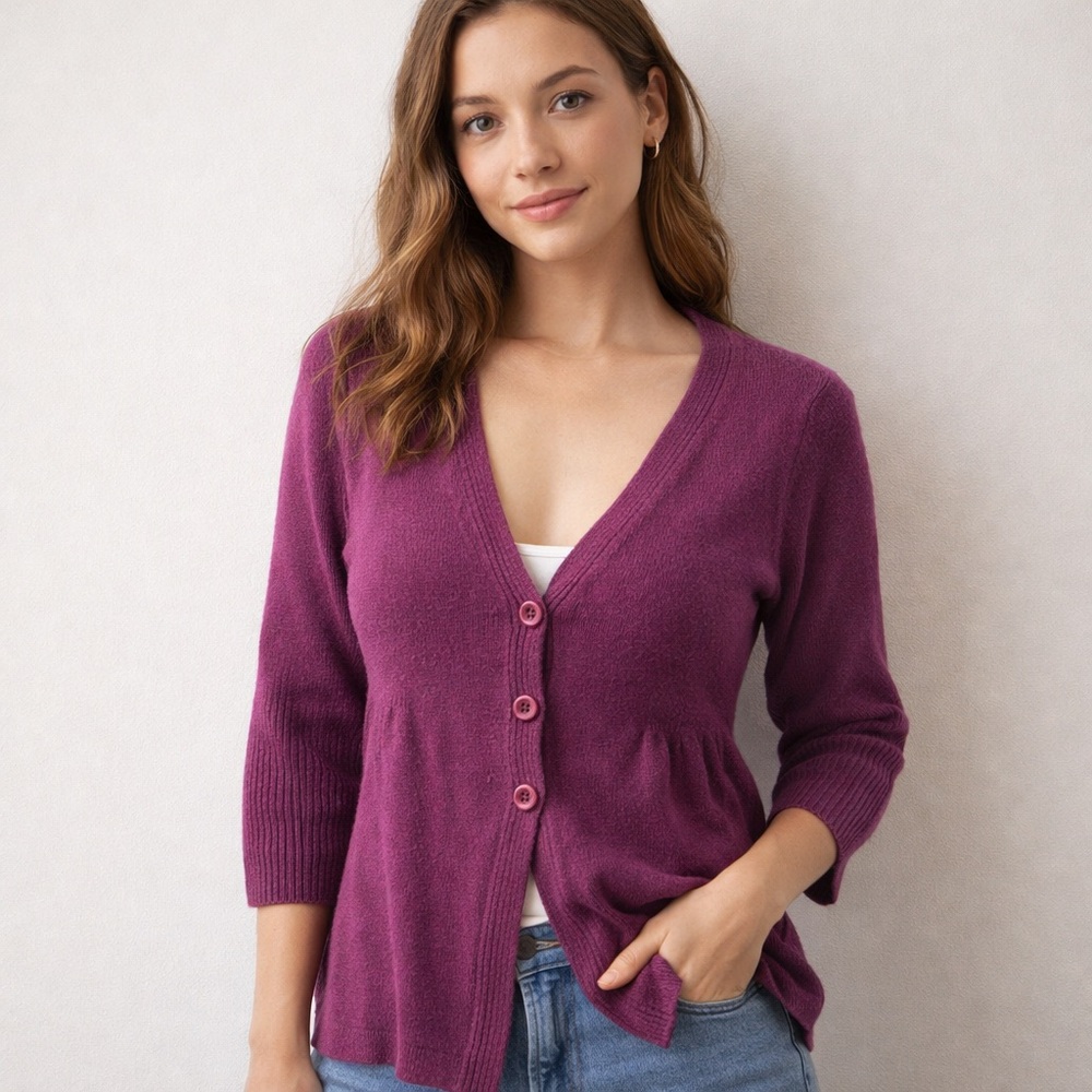 3/$25 | H&M Plum Ribbed Cardigan | Soft Feminine Cozy Chic | M